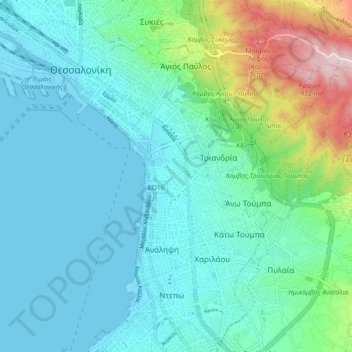 Δημοτική Ενότητα Θεσαλονίκης topographic map, elevation, terrain