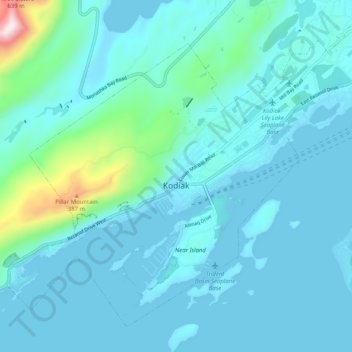 Kodiak topographic map, elevation, terrain