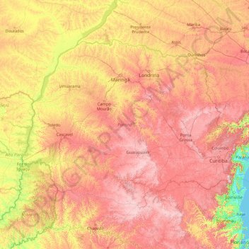 Estado de Paraná topographic map, elevation, terrain