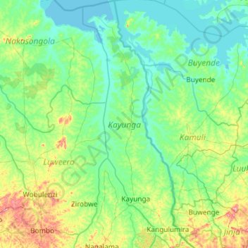 Kayunga topographic map, elevation, terrain