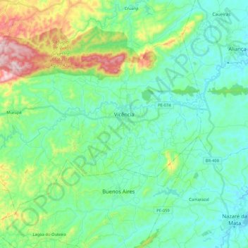 Vicência topographic map, elevation, terrain