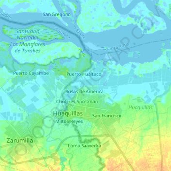 Huaquillas topographic map, elevation, terrain