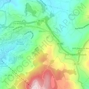 Mesão Frio topographic map, elevation, terrain