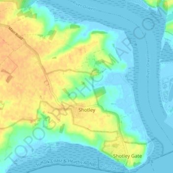 Shotley topographic map, elevation, terrain
