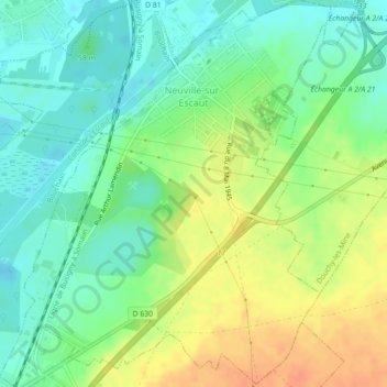 Neuville-sur-Escaut topographic map, elevation, terrain