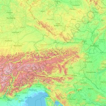 Österreich topographic map, elevation, terrain