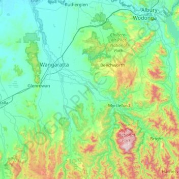 Ovens River topographic map, elevation, terrain
