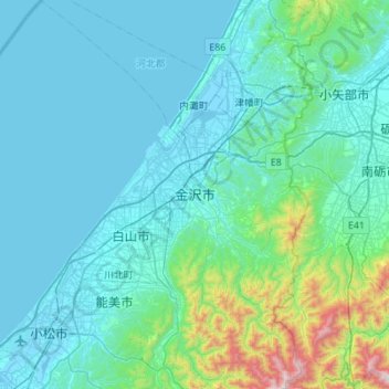Kanazawa topographic map, elevation, terrain