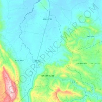 Tancanhuitz topographic map, elevation, terrain