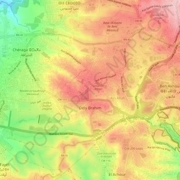 Dély Brahim topographic map, elevation, terrain