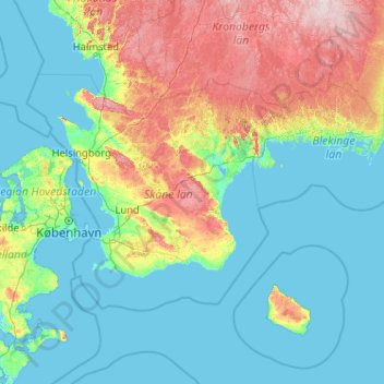 South Sweden topographic map, elevation, terrain