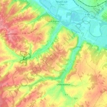 Saint-Aignan topographic map, elevation, terrain