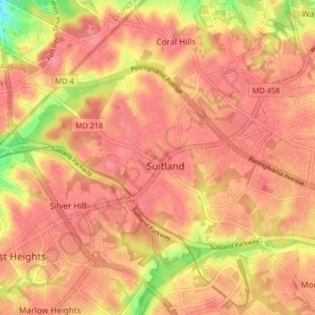 Suitland topographic map, elevation, terrain