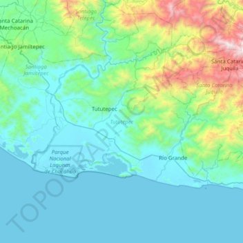 Tututepec topographic map, elevation, terrain