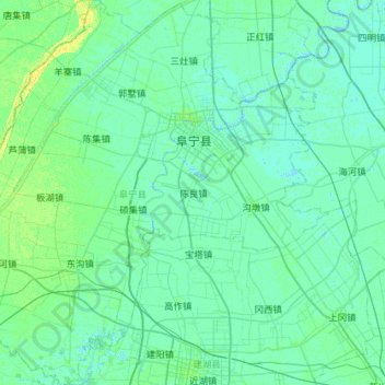 阜宁县 topographic map, elevation, terrain