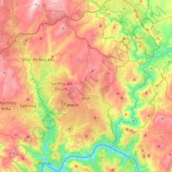 Alijó topographic map, elevation, terrain