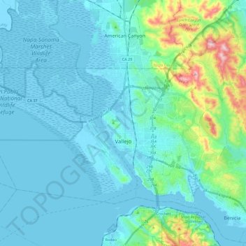 Vallejo topographic map, elevation, terrain