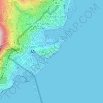 Monaco City topographic map, elevation, terrain