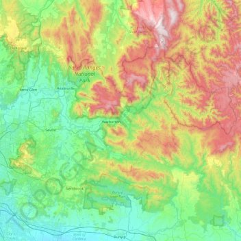Shire of Yarra Ranges topographic map, elevation, terrain