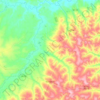 Deodápolis topographic map, elevation, terrain