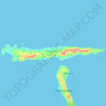 Mangole Island topographic map, elevation, terrain