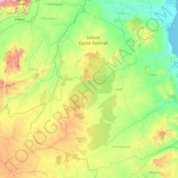 Lindi Region topographic map, elevation, terrain