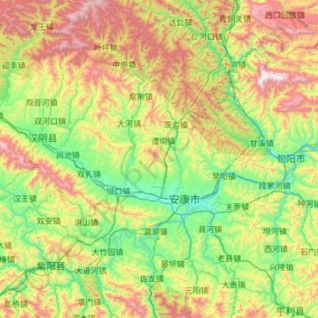 Hanbin District topographic map, elevation, terrain