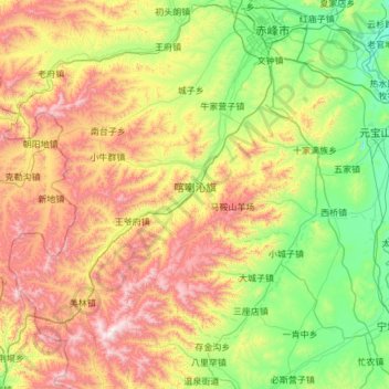 Harqin Banner topographic map, elevation, terrain