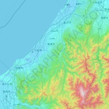 Hakusan topographic map, elevation, terrain