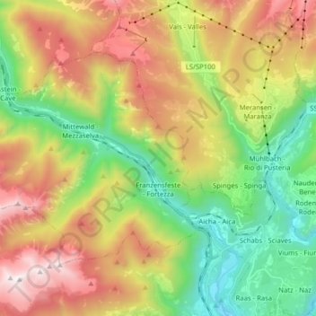 Franzensfeste topographic map, elevation, terrain