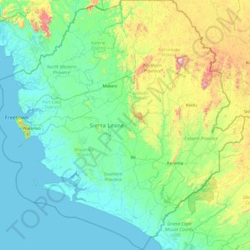 Sierra Leone topographic map, elevation, terrain