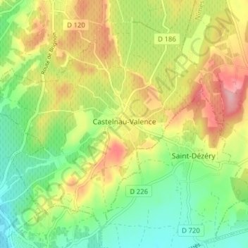 Castelnau-Valence topographic map, elevation, terrain