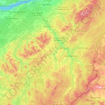 Rivière Chaudière topographic map, elevation, terrain