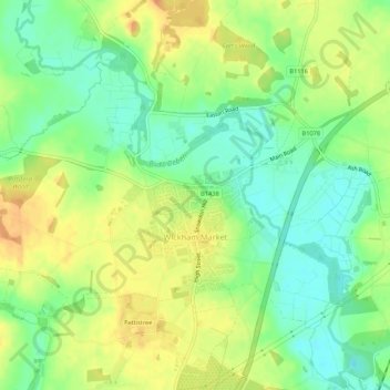 Wickham Market topographic map, elevation, terrain