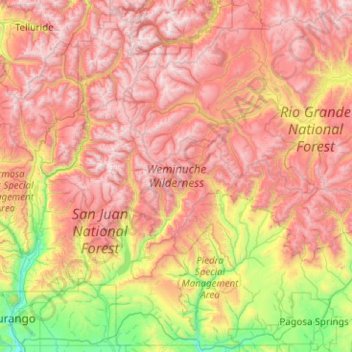 Weminuche Wilderness topographic map, elevation, terrain