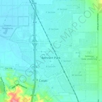 Rohnert Park topographic map, elevation, terrain