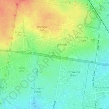 Hillside topographic map, elevation, terrain