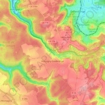 Hussigny-Godbrange topographic map, elevation, terrain