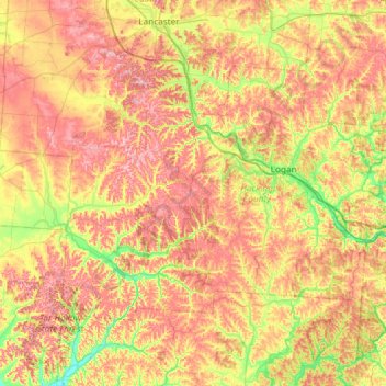 Hocking County topographic map, elevation, terrain