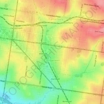 Camberwell topographic map, elevation, terrain