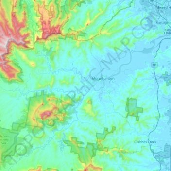 Tweed River topographic map, elevation, terrain