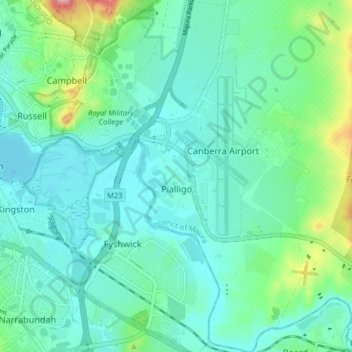 Pialligo topographic map, elevation, terrain
