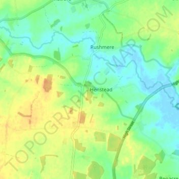 Henstead with Hulver Street topographic map, elevation, terrain