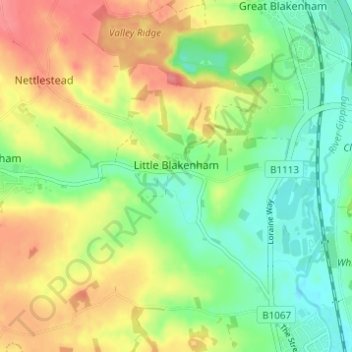 Little Blakenham topographic map, elevation, terrain