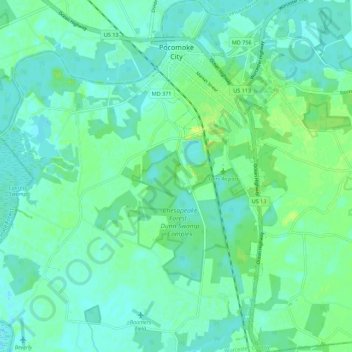Pocomoke City topographic map, elevation, terrain