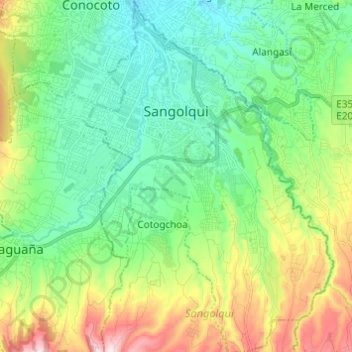 Sangolquí topographic map, elevation, terrain