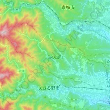 Hinode topographic map, elevation, terrain