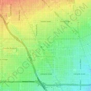 North Hollywood Neighborhood Council District topographic map, elevation, terrain