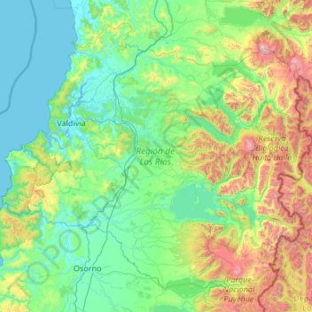 Los Ríos Region topographic map, elevation, terrain