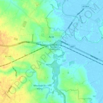 Acle topographic map, elevation, terrain